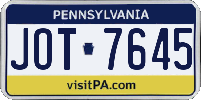 PA license plate JOT7645