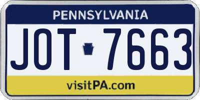 PA license plate JOT7663