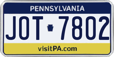 PA license plate JOT7802
