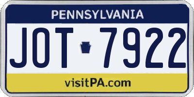 PA license plate JOT7922