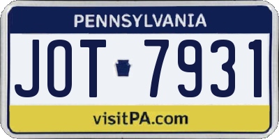 PA license plate JOT7931