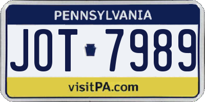 PA license plate JOT7989
