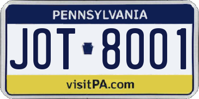 PA license plate JOT8001