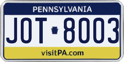 PA license plate JOT8003