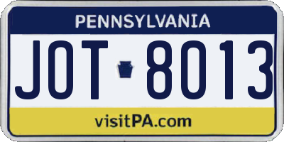 PA license plate JOT8013