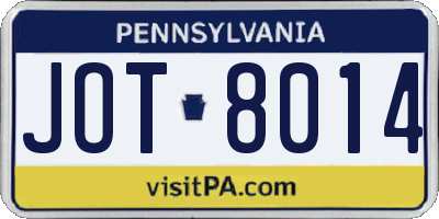 PA license plate JOT8014