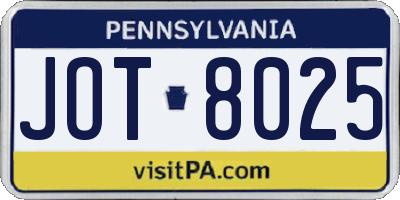 PA license plate JOT8025