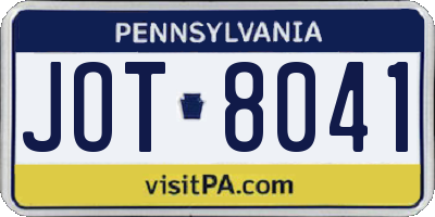 PA license plate JOT8041