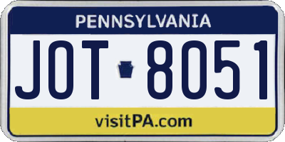 PA license plate JOT8051