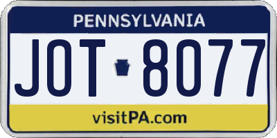 PA license plate JOT8077