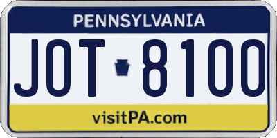 PA license plate JOT8100