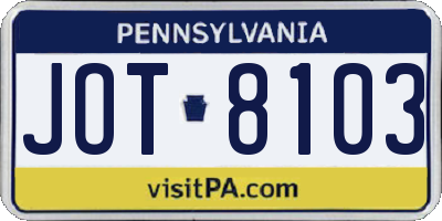 PA license plate JOT8103