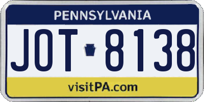 PA license plate JOT8138