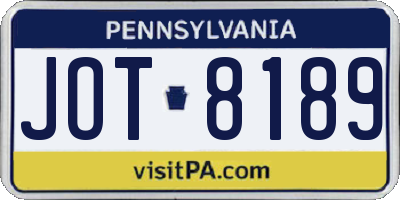 PA license plate JOT8189