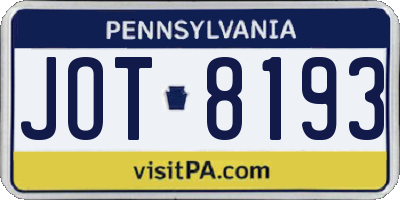 PA license plate JOT8193