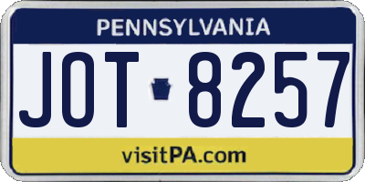 PA license plate JOT8257