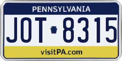 PA license plate JOT8315