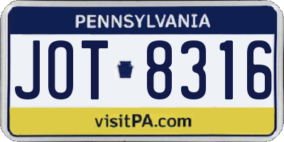 PA license plate JOT8316