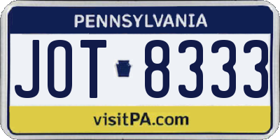 PA license plate JOT8333