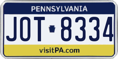 PA license plate JOT8334
