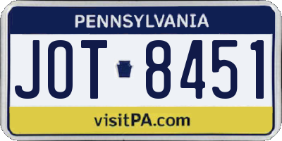 PA license plate JOT8451