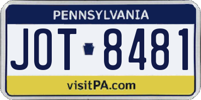 PA license plate JOT8481