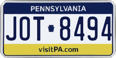 PA license plate JOT8494