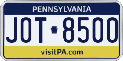 PA license plate JOT8500