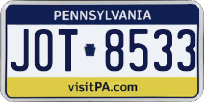 PA license plate JOT8533