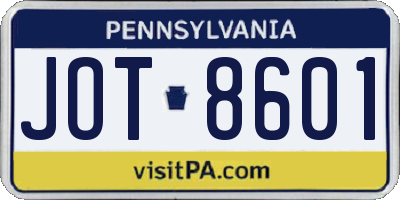 PA license plate JOT8601