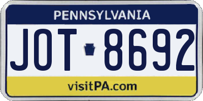 PA license plate JOT8692