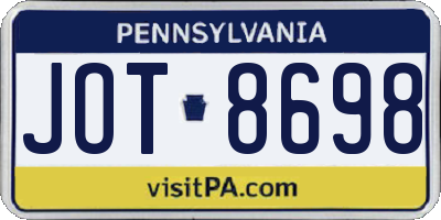 PA license plate JOT8698