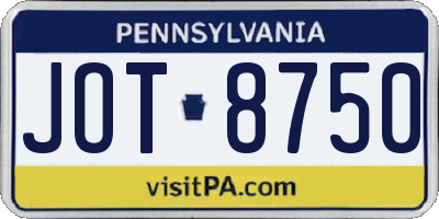 PA license plate JOT8750