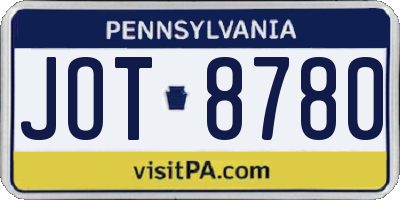 PA license plate JOT8780