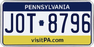 PA license plate JOT8796