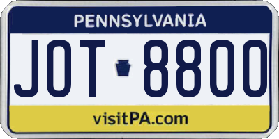 PA license plate JOT8800