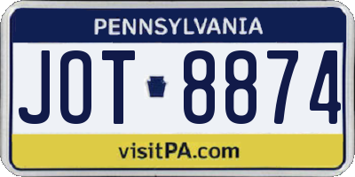 PA license plate JOT8874