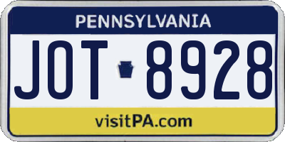 PA license plate JOT8928