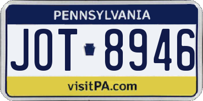 PA license plate JOT8946