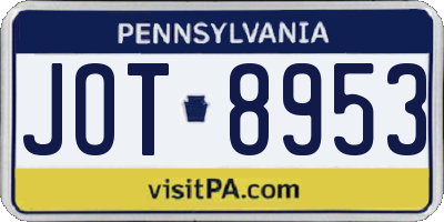 PA license plate JOT8953