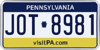 PA license plate JOT8981