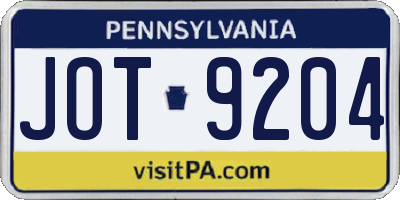 PA license plate JOT9204