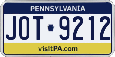 PA license plate JOT9212