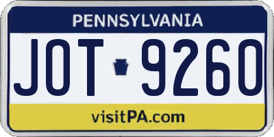 PA license plate JOT9260