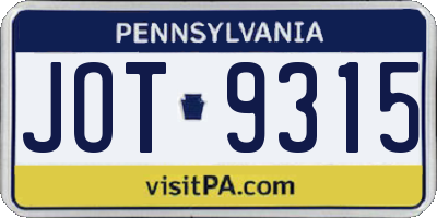 PA license plate JOT9315