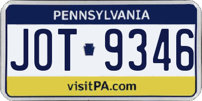 PA license plate JOT9346