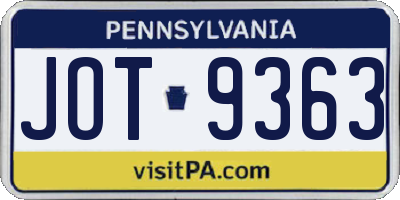 PA license plate JOT9363