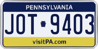 PA license plate JOT9403