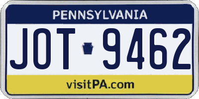 PA license plate JOT9462