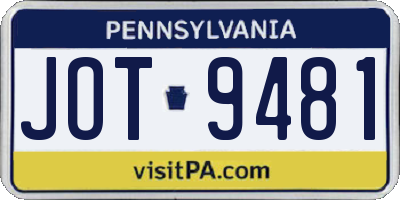PA license plate JOT9481